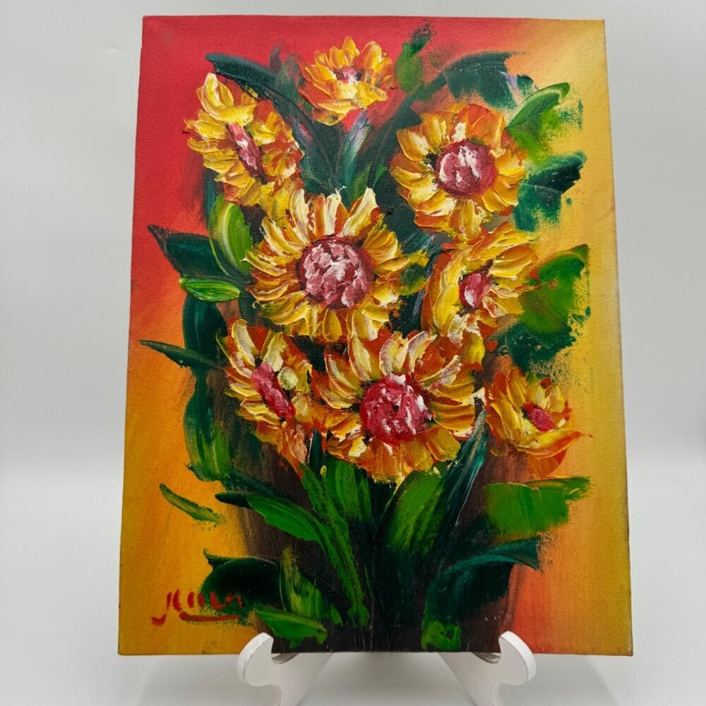 Original Oil Painting Sunflower -Yellow Flowers Artwork  original vintage estate